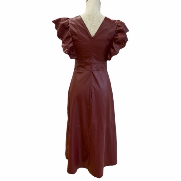 Zara Red Faux Leather Ruffle Sleeve Long Maxi Dress Size XS - Picture 8 of 8